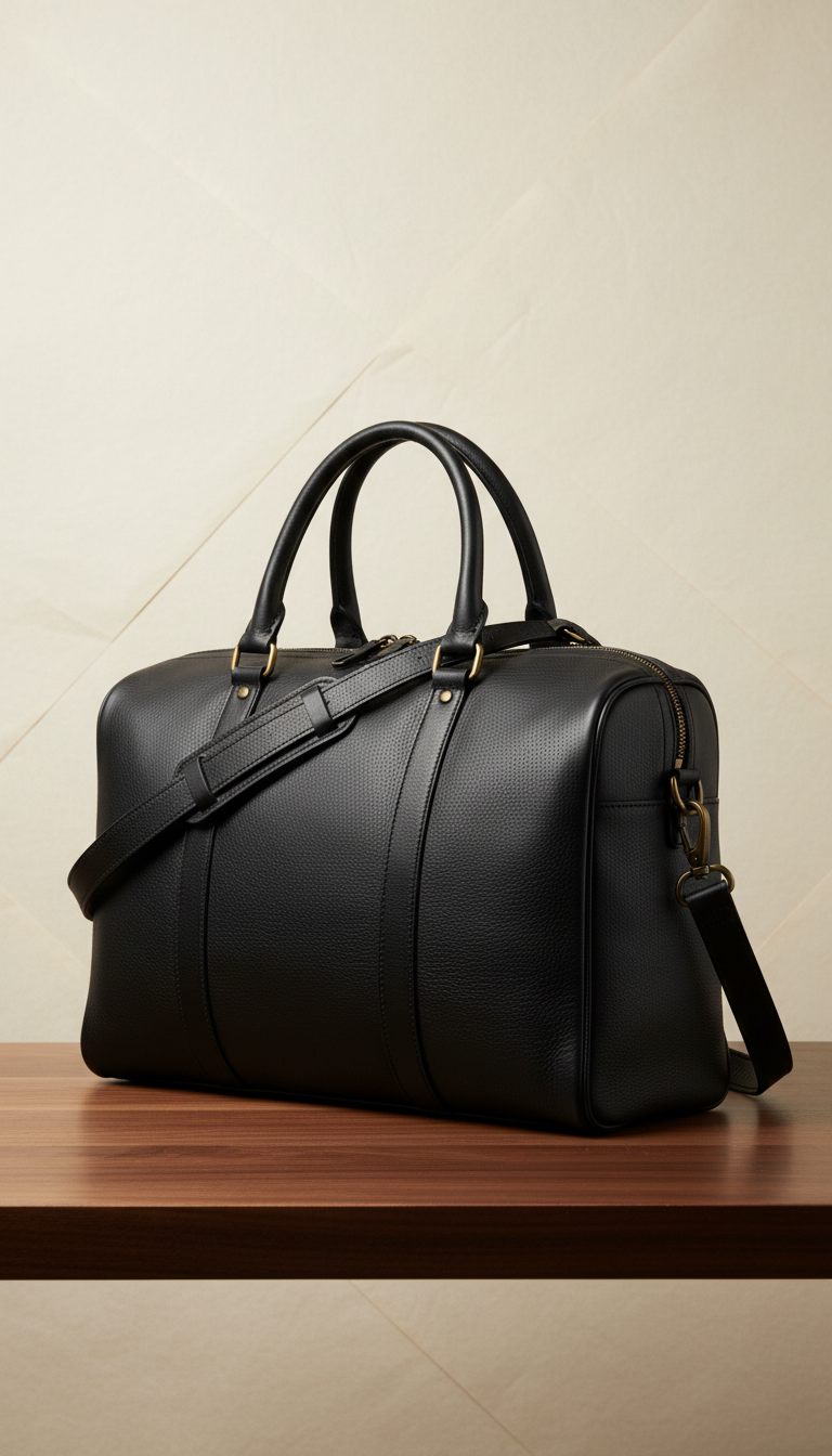 Onyx Black Leather Weekender Bag